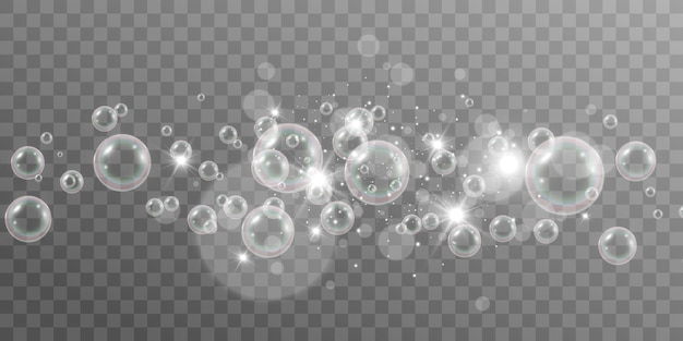 Vektor luftseifenblasen auf transparenter abbildung von glühbirnen