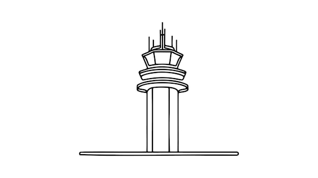 Vektor luftverkehrskontrolle eine kontinuierliche linienillustration radar und kontrollturm zivilluftfahrtsicherheit