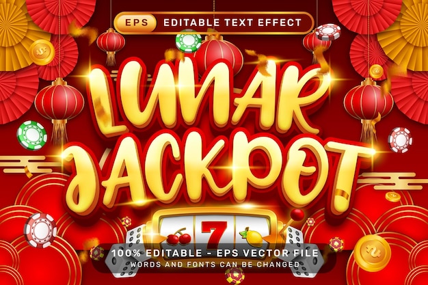 Lunar Jackpot 3D-Text-Effekt und bearbeitbarer Text-Effect mit Laternen und chinesischen Ornamenten