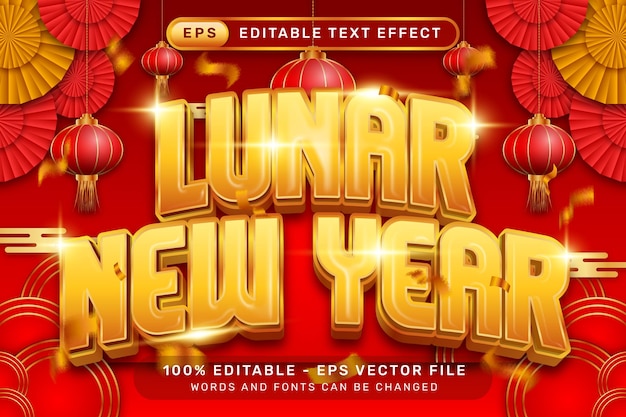 Lunar Neujahr 3D-Text-Effekt und bearbeitbarer Text-Effect mit Laternen und chinesischen Ornamenten Hintergrund