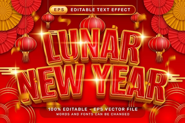 Lunar Neujahr 3D-Text-Effekt und bearbeitbarer Text-Effect mit Laternen und chinesischen Ornamenten Hintergrund
