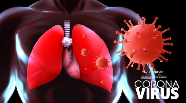 Vektor lungeninfiziertes coronaviruscovid19 zerstörte die lunge isoliert auf schwarzem hintergrund