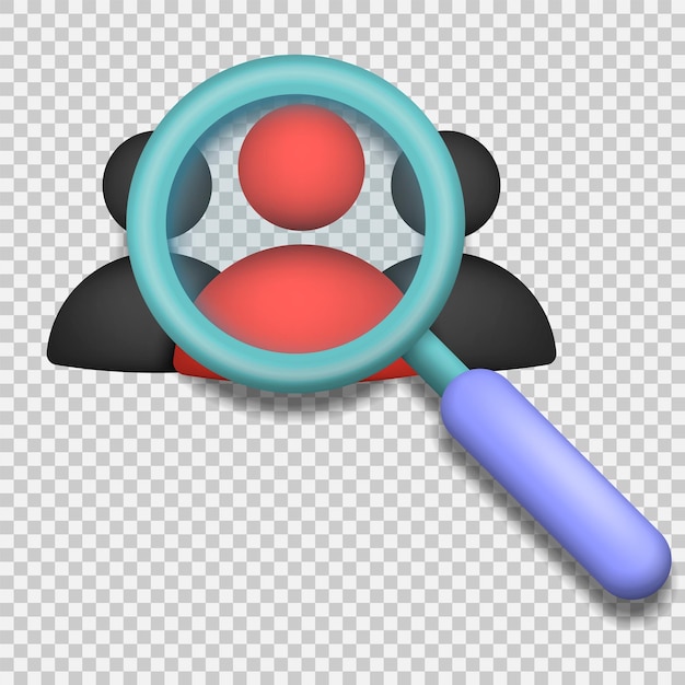 Lupe auf der Suche nach Menschen 3D-Symbol Vektor-Illustration