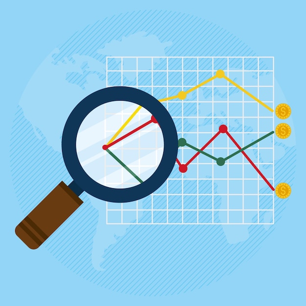 Vektor lupe mit finanzdiagramm