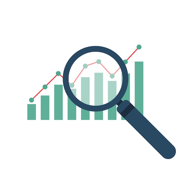 Lupe und diagrammsymbol vektorillustration