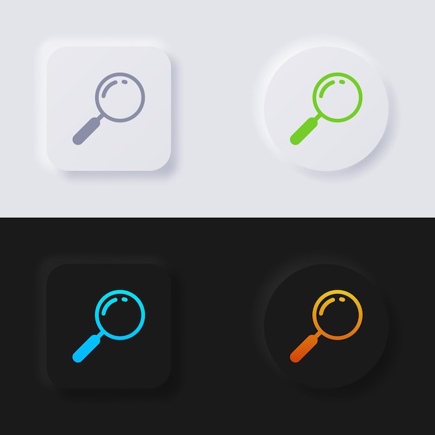 Lupen-icon-set, mehrfarbiger neumorphismus-button, weiches ui-design.