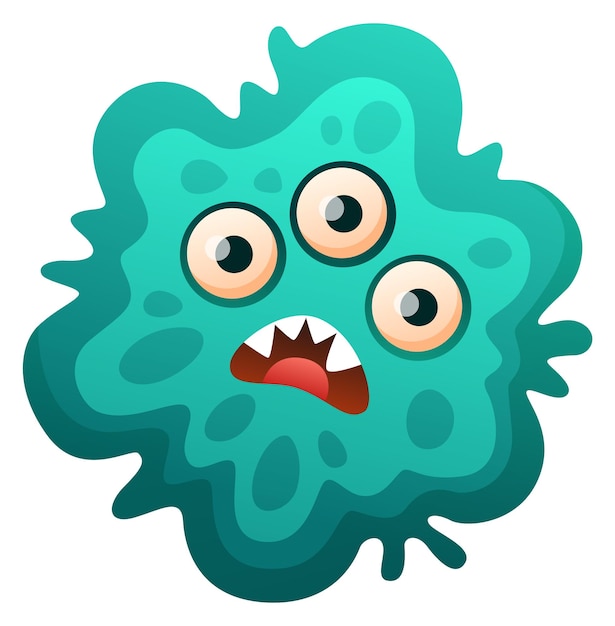 Lustige bakterien mit verängstigtem gesicht. cartoon-krankheitsfigur