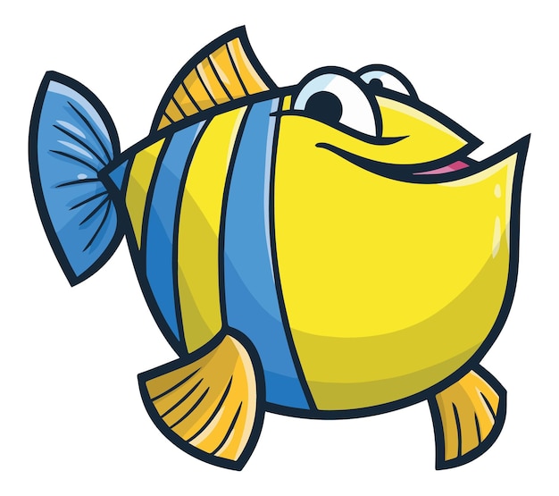 Lustige blau-gelbe Fisch-Cartoon-Figur