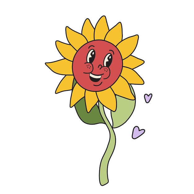 Lustige Blume Retro Vintage Zeichentrickfigur Illustration niedliche Hippie-Smiley-Blume Kamille