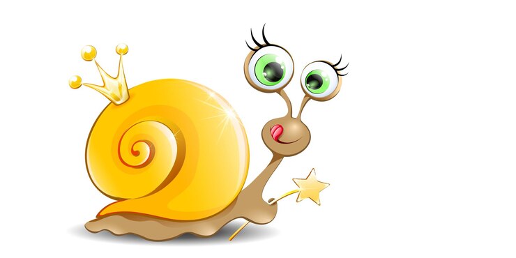 Vektor lustige cartoon-schnecke-prinzessin mit krone und zauberstab