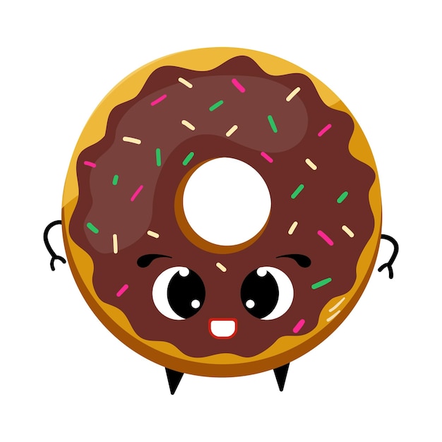 Vektor lustige donut-cartoon-figur, glücklicher donut-vektor, donut mit augen, süße dessert-vektorillustration