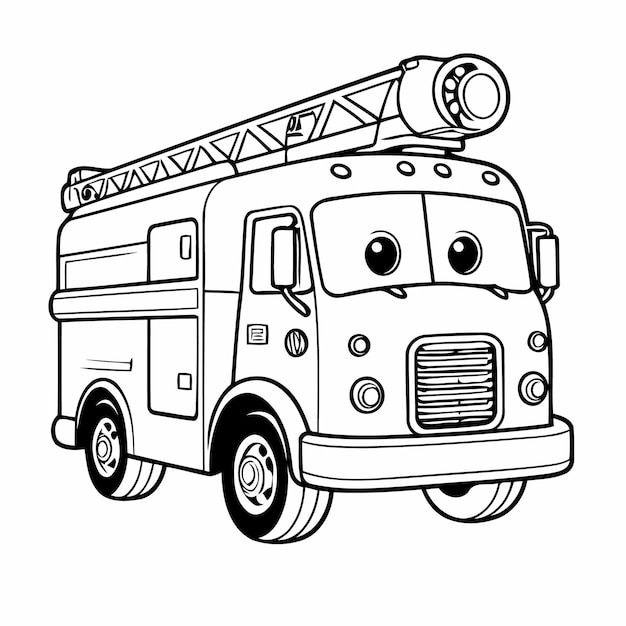 Vektor lustige feuerwehrwagen-droodle-illustration für kinder-seite