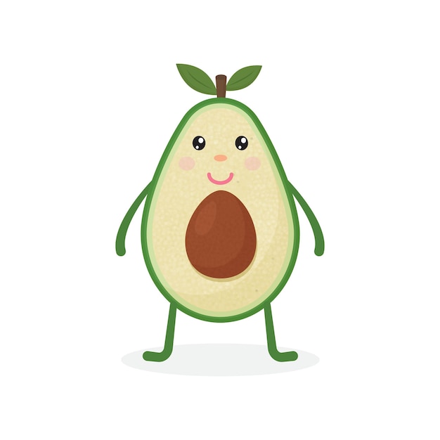 Lustige glückliche süße glückliche lächelnde avocado vektor flache cartoon-figur kawaii illustrationssymbol