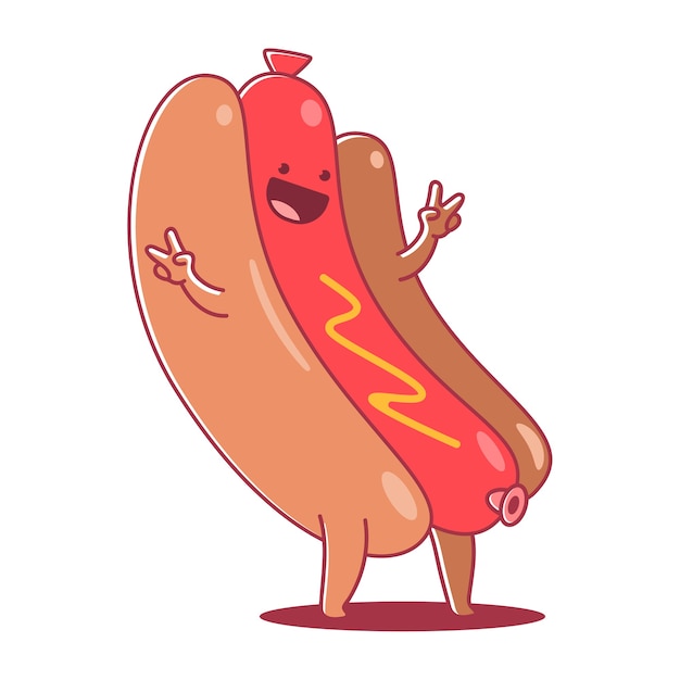 Lustige Hot Dog Zeichentrickfigur