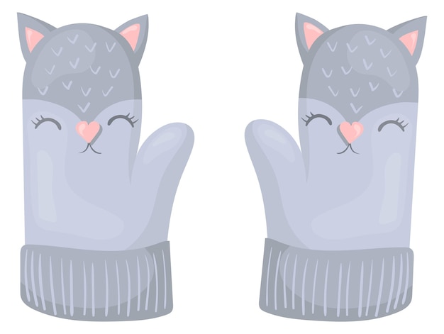 Lustige kätzchen fäustlinge symbol für winterhandschuhe aus wolle