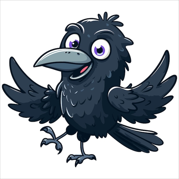 Lustige karikaturrabenvektorillustration auf weißem hintergrund