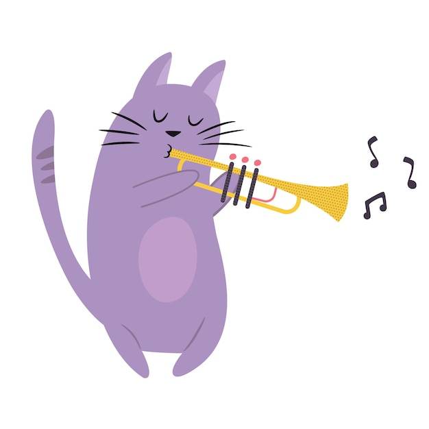 Lustige Katze spielt Trompete Vektor-Illustration