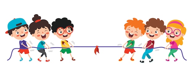 Lustige Kinder, die Seil ziehen spielen
