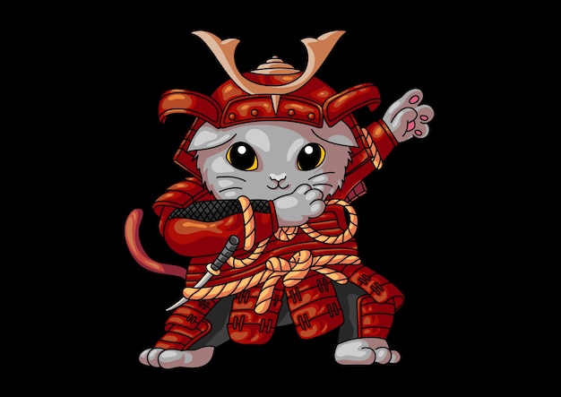 Vektor lustige samurai-katze, die illustration tupft