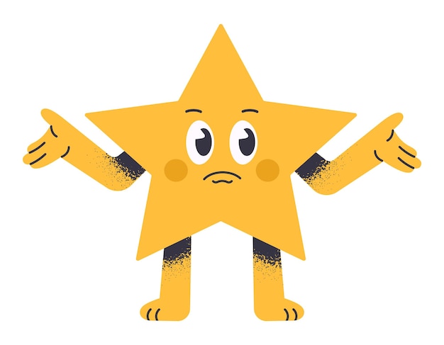 Vektor lustige sternfigur geometrische comic-maskotte lustige gelbe sternform mit verwirrung emotion flache vektorillustration schöne sternmaskotte mit lustigem gesicht
