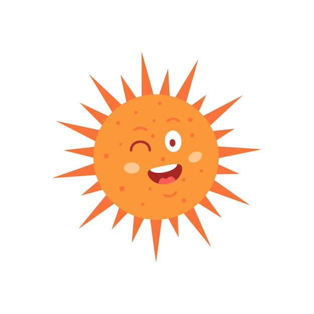 Lustige Vektor handgezeichnete Sonnenillustration Niedliches Sonne-Emoticon-Symbol Sommer sonniges Gesicht Emoji