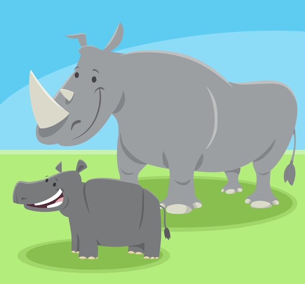 lustige Zeichentrickfilm-Rhinoceros-Tierfigur mit Baby-Rhinos