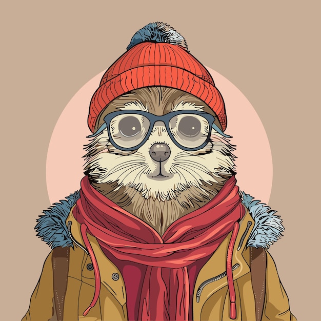 Lustige Zeichentrickfilm-Vektorillustration Hipster-Tier in Kleidung