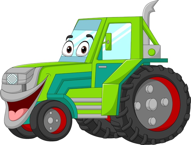 Lustiger grüner Traktormaskottchencharakter der Karikatur