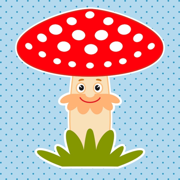 Lustiger kleiner pilz amanita grebe cartoon-vektor-illustration