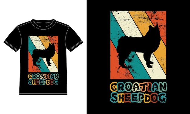 Lustiger kroatischer schäferhund-vintager retro sonnenuntergang-silhouette-geschenk-hundeliebhaber-hundebesitzer-wesentliches t-shirt