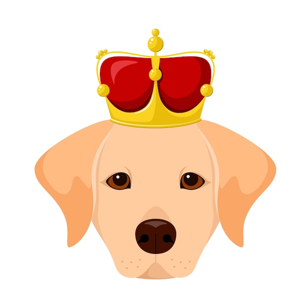 Lustiger Labrador-Hund mit einer Krone auf seinem Kopf Cartoon-Design