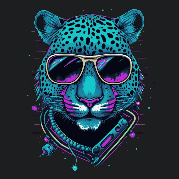 Lustiger leopard mit sonnenbrille bedruckbares design im graffiti-stil für t-shirt-becher-hüllen