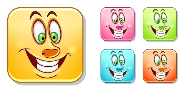Lustiges emoji-gesicht lächelt. cartoon-comic-gesicht in lebendigen farben.