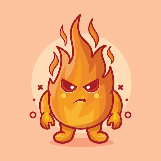 Vektor lustiges feuerflammen-charaktermaskottchen mit wütender geste lokalisierter karikatur im flachen stildesign