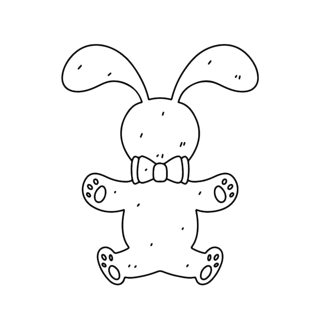 Lustiges Hasenspielzeug in handgezeichneter Doodle-Stil-Vektor-Illustration isoliert auf weißem Hintergrund
