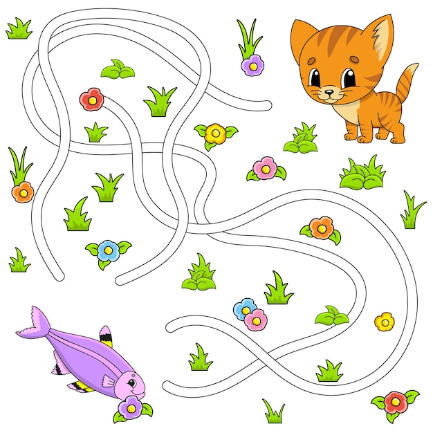 Lustiges labyrinth für kinder puzzle für kinder zeichentrickfigur labyrinth-rätsel farbvektorillustration