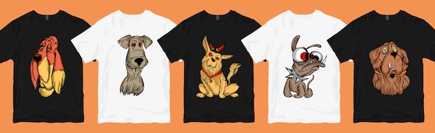 Lustiges und unheimliches hundekarikatur-t-shirt-design-bündel