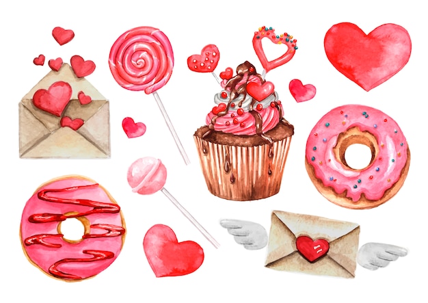 Lutscher, süße Süßigkeiten, Donut, Herzen gesetzt