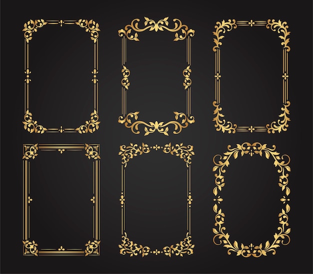 Vektor luxuriöse dekorative goldene vintage-rahmen und bordüren setzen retro-zierrahmen-ornamente vektorgrafiken