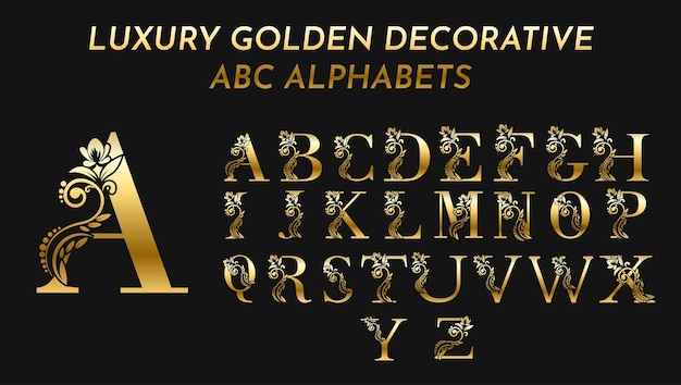 Vektor luxuriöse dekorative metallische goldene buchstaben abc-alphabete-monogramm-logo-design-vorlagen