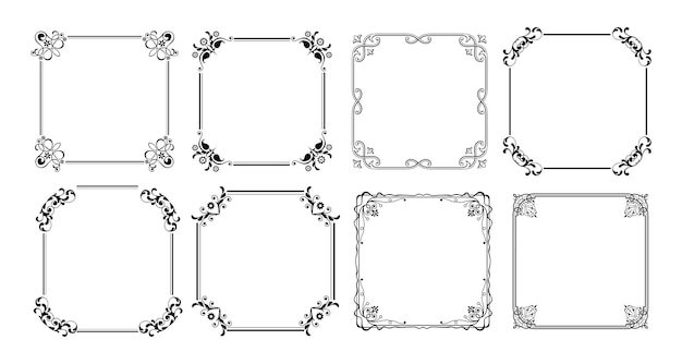 Vektor luxuriöse dekorative schwarze vintage-rahmen und ränder setzen quadratische ornamente im retro-zierrahmen