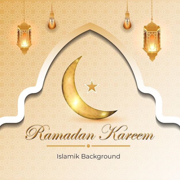 luxuriöse goldene Ornamente Ramadan Kareem Hintergrunddesign Grußkarte und Laternen