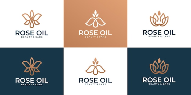 Luxuriöse moderne blumen- und tropfenölsymbol-logosammlung