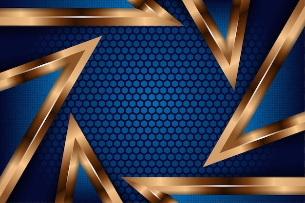 luxuriöser dunkelblauer marineblauer Farbverlauf kombiniert mit Goldlinien-Überlappungshintergrund mit Hexagon-Mesh