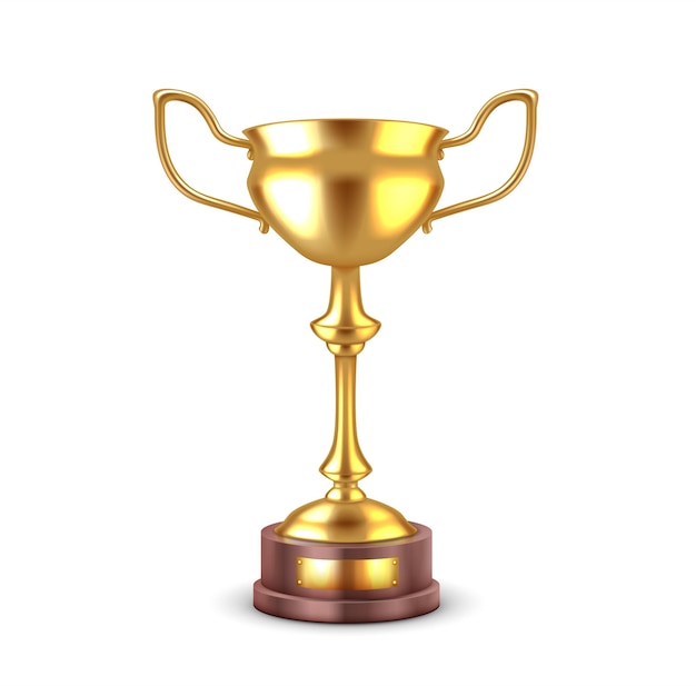 Luxuriöser goldener Becher auf dem Podium realistische Vektorillustration