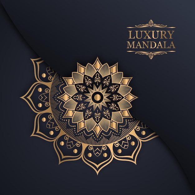 Luxuriöses dekoratives mandala-design in goldfarbe im dunklen hintergrund free vector