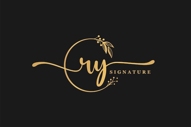 Luxuriöses gold-signatur-initial-ry-logo-design isoliertes blatt und blume