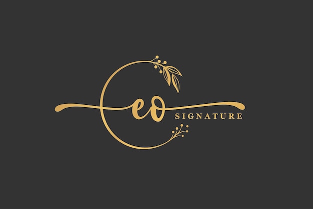 Luxuriöses gold-signatur-initiales eo-logo-design isoliertes blatt und blume