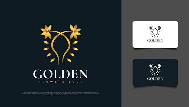 Luxuriöses goldenes blumen-logo-design mit linienstil, geeignet für spa, beauty, floristen, resort oder kosmetische produkte