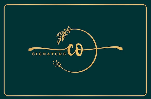 Luxuriöses goldenes signatur-initial-co-logo-design isoliertes blatt und blume